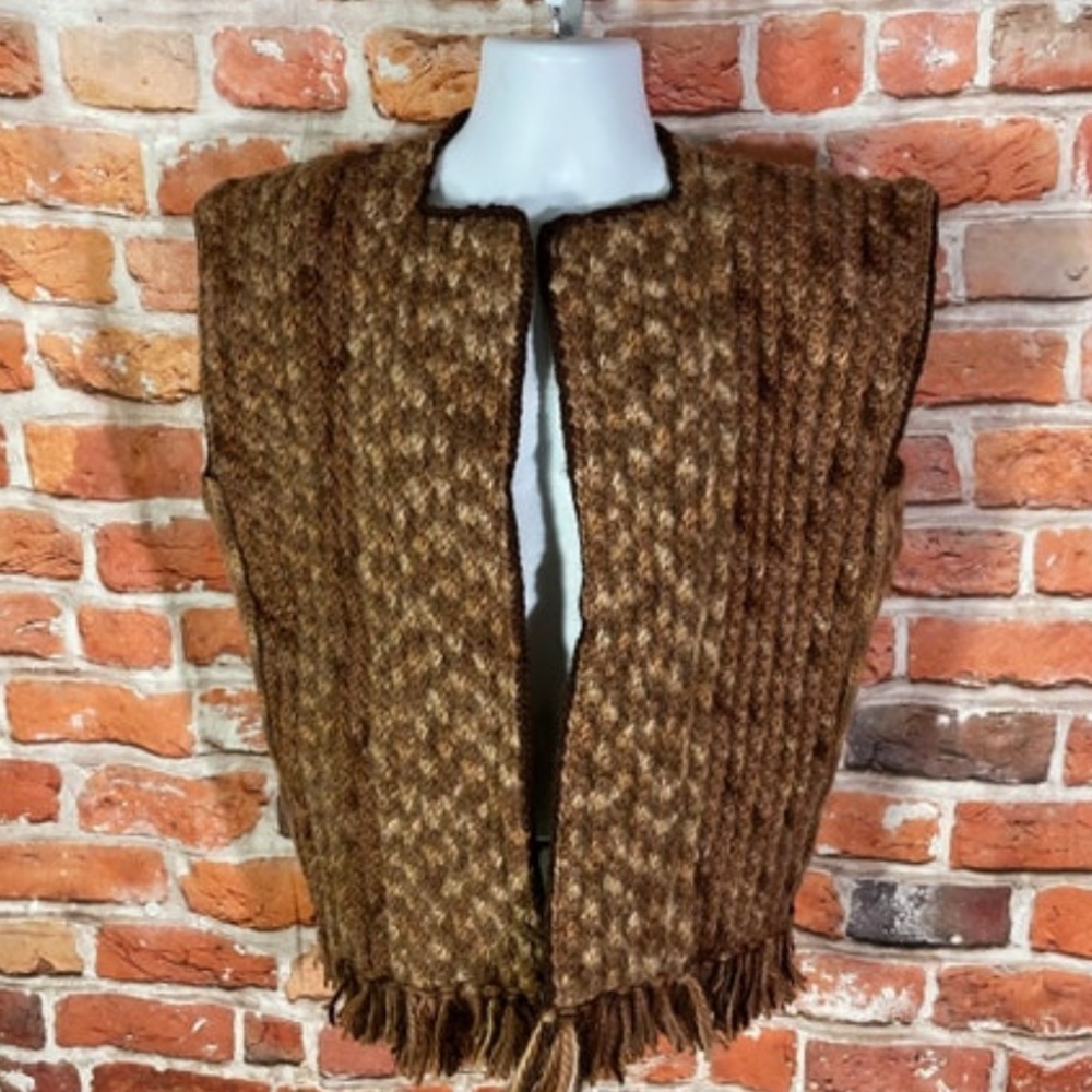 vintage knit grandma afghan sweater vest - fits L/XL granny